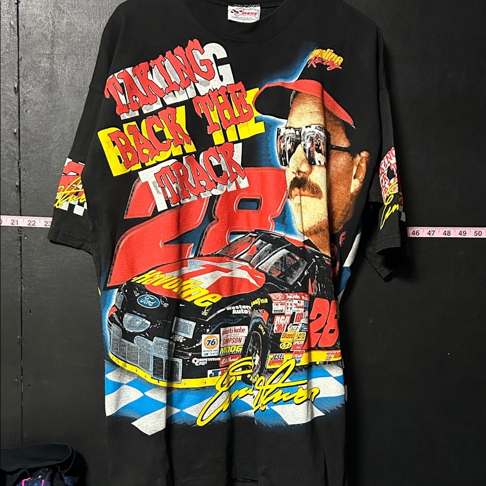 vintage 90s all-over print Ernie Irvan #28 Havoline NASCAR tshirt